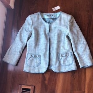 NWT ANN TAYLOR LIGHT BLUE TWEED OPEN JACKET, SIZE8